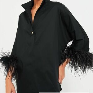 Tuckernuck Black Blouse with Feather Cuffs